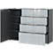 Dressoir, met 4 laden en 1 deur, glazen front en blad, B 1340 x D 420 x H 1020 mm, grafiet/zilvergrijs
