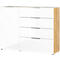 Dressoir, met 4 laden en 1 deur, glazen front en blad, B 1340 x D 420 x H 1020 mm, Navarra eik/wit
