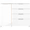 Dressoir, met 4 laden en 1 deur, glazen front en blad, B 1340 x D 420 x H 1020 mm, Navarra eik/wit