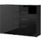 Dressoir, met 4 laden en 1 deur, glazen front en bovenblad, B 1340 x D 420 x H 1020 mm, zwart