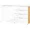 Dressoir, met 4 laden en 2 deuren, glazen front en blad, B 1840 x D 420 x H 1020 mm, Navarra eik/wit