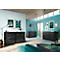 Dressoir, met 4 laden en 2 deuren, glazen front en bovenblad, B 1840 x D 420 x H 1020 mm, zwart