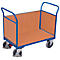 Driewandwagen, staal/MDF-plaat, decor gentiaanblauw/beuken, L 850 x B 475 mm, afneembare zijwand, TPE-wielen met EasySTOP, tot 400 kg
