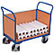 Driewandwagen, staal/MDF-plaat, decor gentiaanblauw/beuken, L 850 x B 475 mm, afneembare zijwand, TPE-wielen met EasySTOP, tot 400 kg