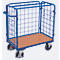 Driewandwagen, staal/MDF-plaat, decor gentiaanblauw/beuken, L 850 x B 500 mm, max. belasting 925 mm, inhaakbare zijwand, EasySTOP, tot 400 kg