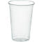 Transparent plastic cup, ribbed, with reinforced bottom.