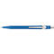 Blauer Stift, silberner Clip, Detailaufnahme.