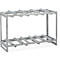 Grey metal rack with two levels divided by diagonal struts.