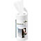 White cleaning wipes in a box. Imprint: SUPERCLEAN BOX, cleaning of surfaces. Application on PC.