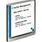 Rectangular sign with silver frame, blue stripe, and white background. Text: Facility Management, office and administration opening hours.