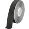 Black and gray non-slip adhesive tape on a roll. Top with granular texture to prevent slipping. Roll of tape on white background.