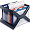 Black file holder with colorful file folders and labels like 'Budget' and 'Project'.