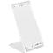 White, angled presentation board made of plastic. Holders with scale at the top and bottom.