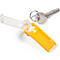 Gele en transparante plastic sleutelhanger met sleutel.