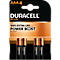 Duracell Plus Batterien, Vier AAA-Batterien in einer Verpackung. Aufschrift "Duracell Plus" und "Extra Life".