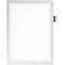 White, rectangular LED panel with a silver frame. A small, rectangular holder on the side.
