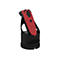 Ein roter Barcode-Scanner in einer schwarzen Ladestation, auf weißem Hintergrund.