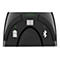 Gros plan sur un lecteur de codes-barres noir. Des symboles de batterie, de code-barres et de Bluetooth sont visibles.