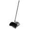 Black dustpan with a long handle, slightly angled.
