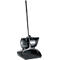 Black cleaning set: dustpan and broom with a long handle.