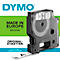 DYMO label tape with the letter "A". Prints: "Made in Europe, Belgium", "Original Labels" and technical data.