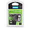 Label tape in packaging, with size details. Black tape, white font. DYMO print.