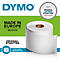 White label rolls set by Dymo. In the background, green area with lettering 'Made in Europe, Belgium'. LabelWriter logo.