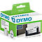 Dymo label box with company logo and prints. A name badge holder and label rolls are visible in the picture.