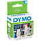 A DYMO label box with examples of labeling. In the background pens and pencils in jars.