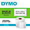 Roll of white labels for DYMO LabelWriter next to text: DYMO, Made in Europe, Original Labels. Dimensions: 57mm x 32mm.