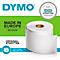 A roll of white labels from DYMO with lettering, text: "Made in Europe", Belgium. "Use original DYMO labels" on the image.