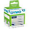 A package of Dymo labels, white and green. Printed: Marketing, Quality, Finance, Sales. Size indication.