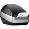 Black Dymo label printer with a label that has an address on it.