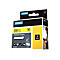 DYMO Industrie-Etikettenkassette, flexibles Nylon, 12 mm breit, schwarze Schrift auf gelbem Band.