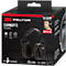 Black foldable earmuffs from 3M Peltor, packaged in a black box. The box contains information about sound dampening.