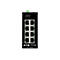 Schwarzer Netzwerk-Switch mit 8 Anschlüssen und grünen LEDs. Oben befinden sich Status-LEDs, unten steht "Eaton Tripp Lite".