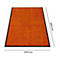 Felpudo naranja con borde negro. Dimensiones: 1200 x 1800 mm. Indicaciones de texto.