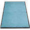 Turquoise tapijt met zwarte rand.