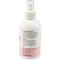 Un flacon spray blanc avec une étiquette rose, avec du texte en allemand. La tête de pulvérisation est transparente, avec un bouchon blanc en dessous.