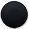 Ronde, zwarte reflector met witte rand. Onderkant met grijze lip.
