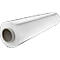 Roll of transparent plastic wrap on white background.
