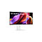 Moniteur incurvé LG UltraFine sur support blanc sur fond neutre.