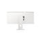 Vue arrière d'un moniteur LG blanc avec socle et ports visibles sur fond blanc.