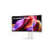 Moniteur LG UltraFine sur fond blanc, affichant un graphique abstrait et coloré.