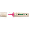 Hellbeiger Textmarker mit abgenommenem Deckel. Rosa Spitze, darauf steht „edding 24 highlighter“.