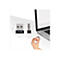 Bluetooth-Dongle neben Laptop und Hand. Abmessungen in mm angegeben.