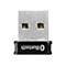 Ein kleiner silberner USB-Bluetooth-Adapter mit schwarzer Kappe und Bluetooth-Logo auf weißem Hintergrund.