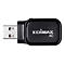 Ein schwarzer Edimax AC USB-Adapter. Der USB-Stecker ist silberfarben, das Gehäuse mit dem Schriftzug 'EDIMAX AC' ist schwarz.