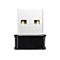 Nahaufnahme eines silbernen USB-Empfängers mit schwarzem Ende vor weißem Hintergrund.