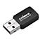 Schwarzer Edimax USB WLAN-Adapter mit silbernem Anschlussstecker vor weißem Hintergrund.